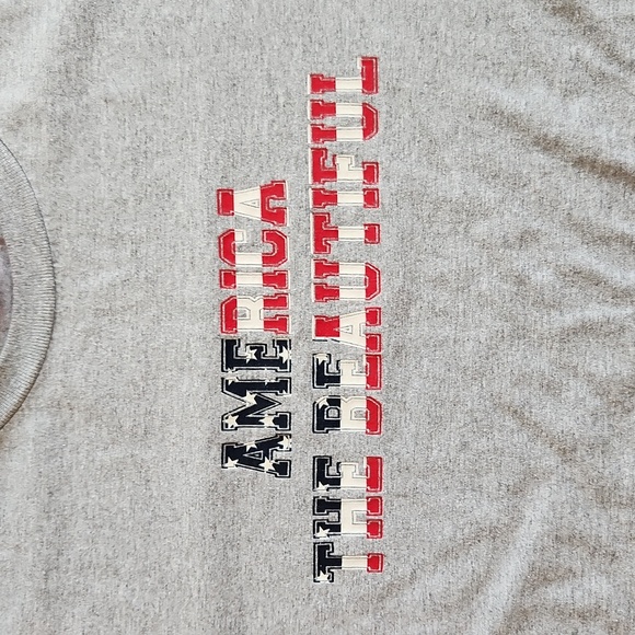 Beautiful, "America the Beautiful" T-Shirt, XL, Light Gray with Red, White, Blue - Picture 2 of 5